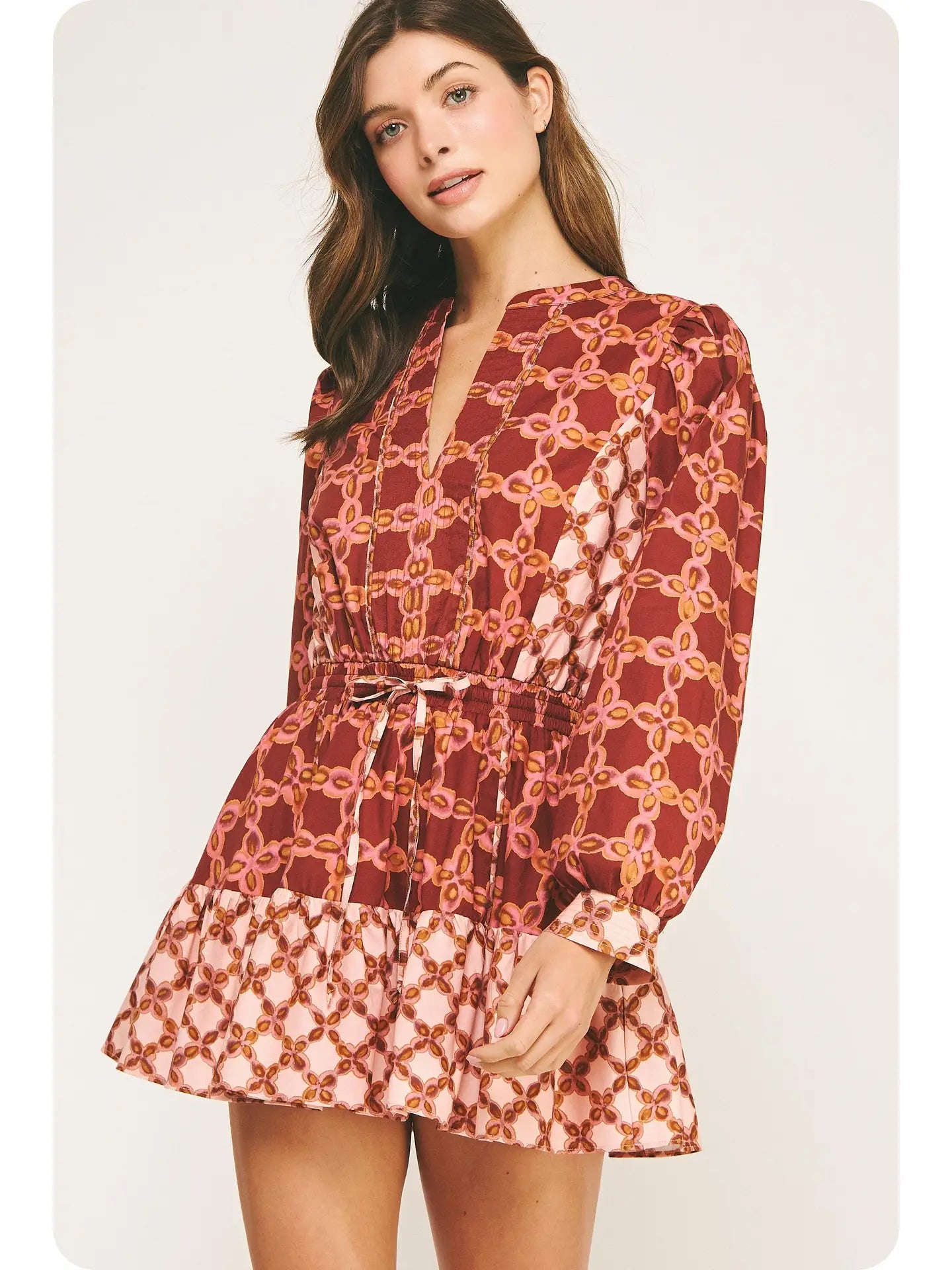 Printed Color Block Mini Dress