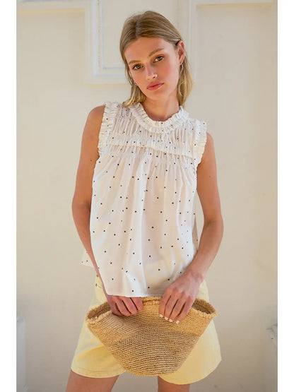 Dot Smocked Ruffle Top