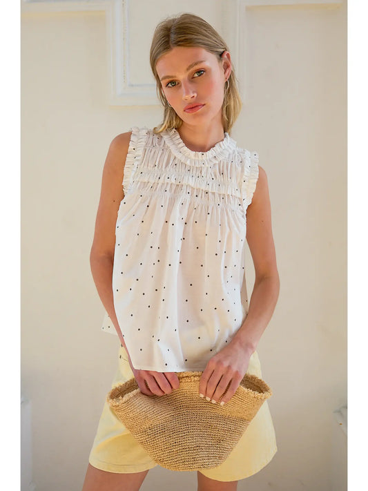 Dot Smocked Ruffle Top