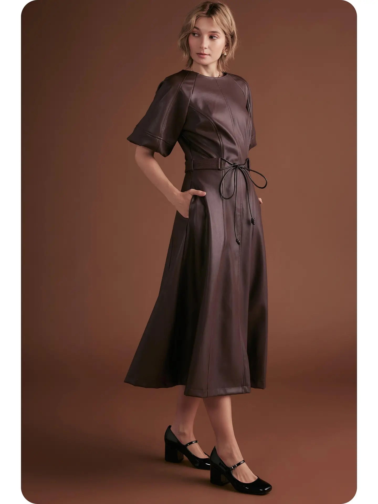 Mocha Mousse Faux Leather Dress