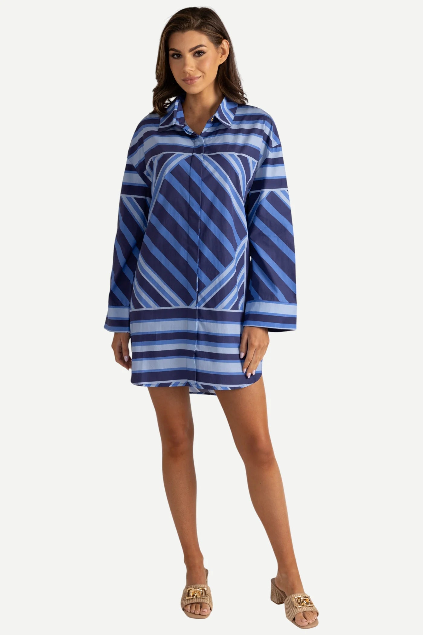 Thomas & Lourdes Parker Dress, Blue Geo Stripe