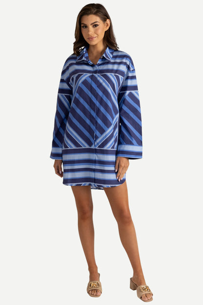 Thomas & Lourdes Parker Dress, Blue Geo Stripe