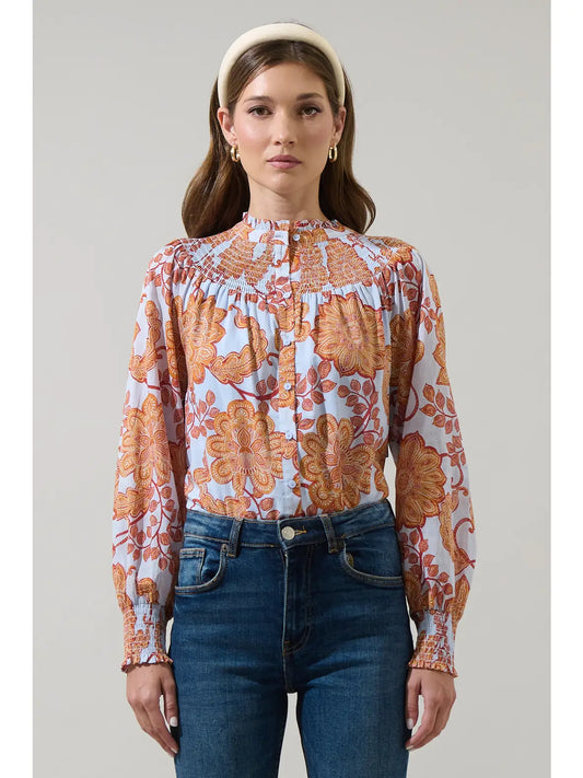 Siany Floral Debory Smocked Top