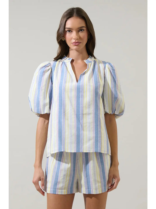 Vexie Striped Gretna Ruffle Blouse