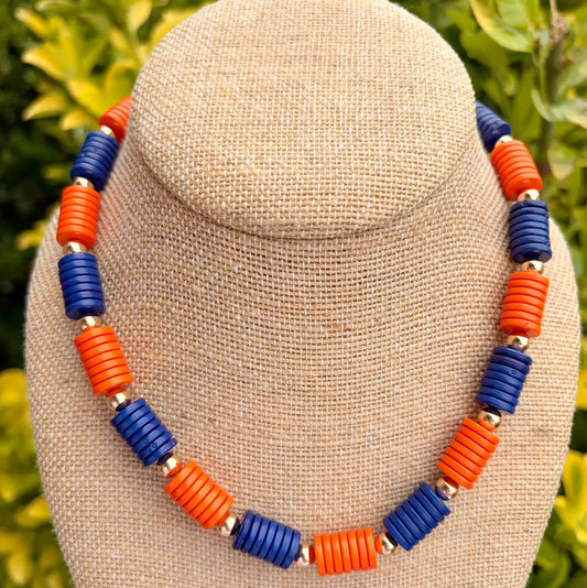 Gameday Orange/Blue Disc Bead Necklace
