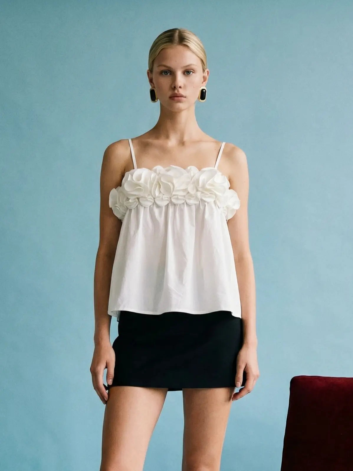 Floral Appliqué Babydoll Camisole Top
