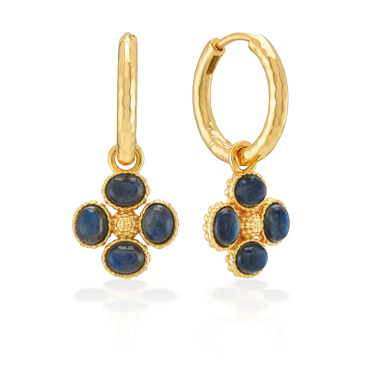 Berry Clover Hoop Earrings with Double Sided Charm - Blue Labradorit