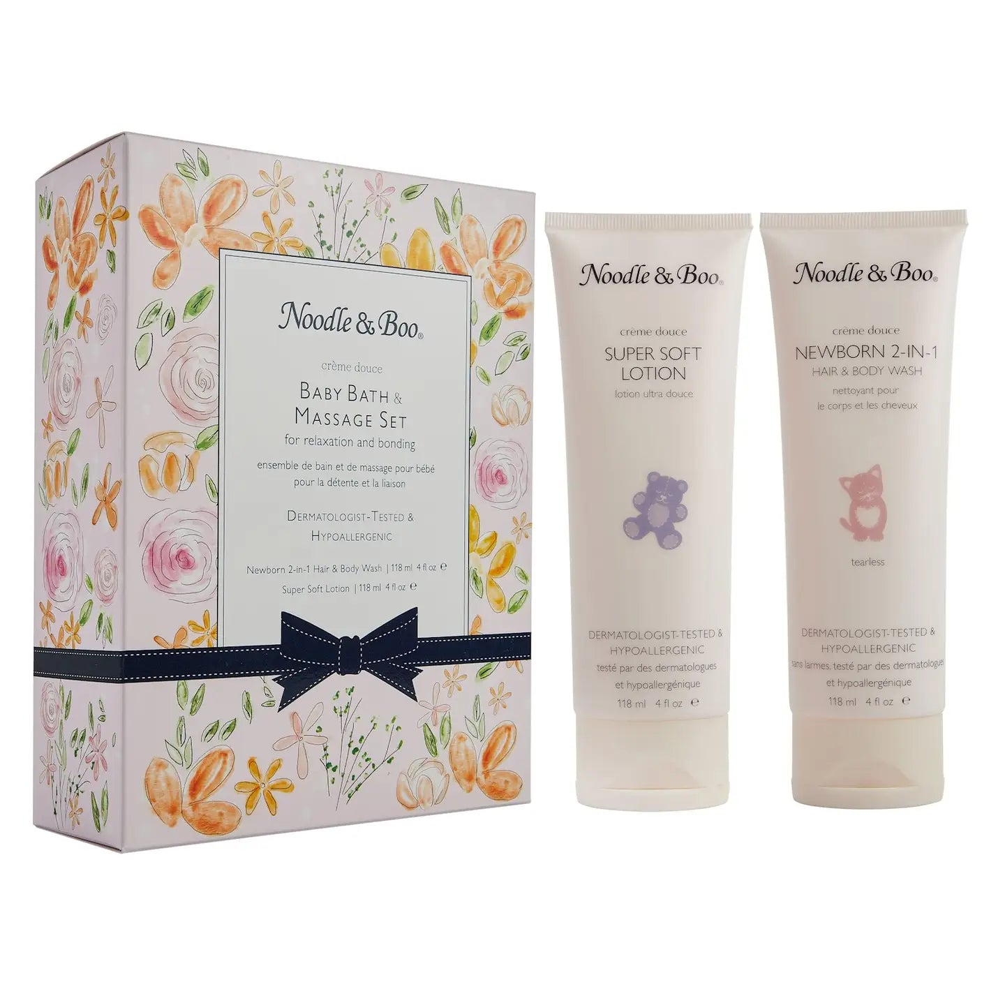 Baby Bath & Massage Set, Creme Douce, Pink Flowers