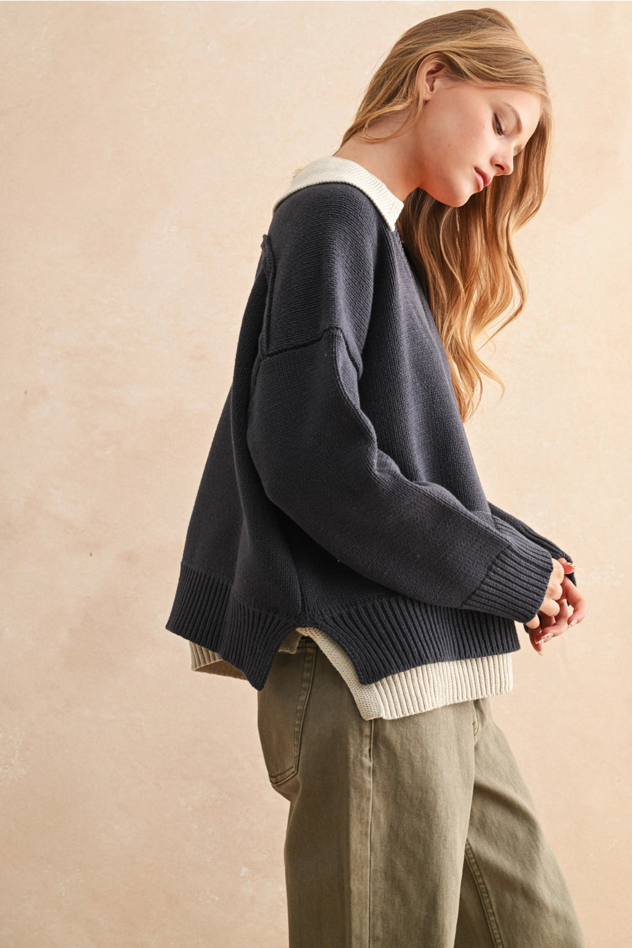 Navy V Neck Sweater Top