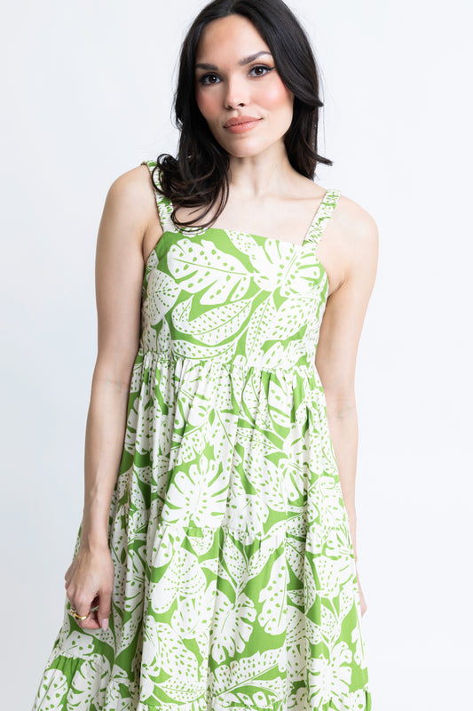 Palm Leaf Ibiza Tier Maxi Dress