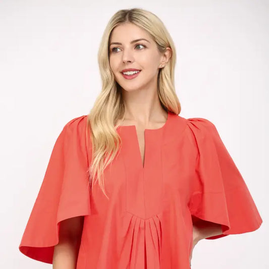 Coral Flutter Sleeve Top