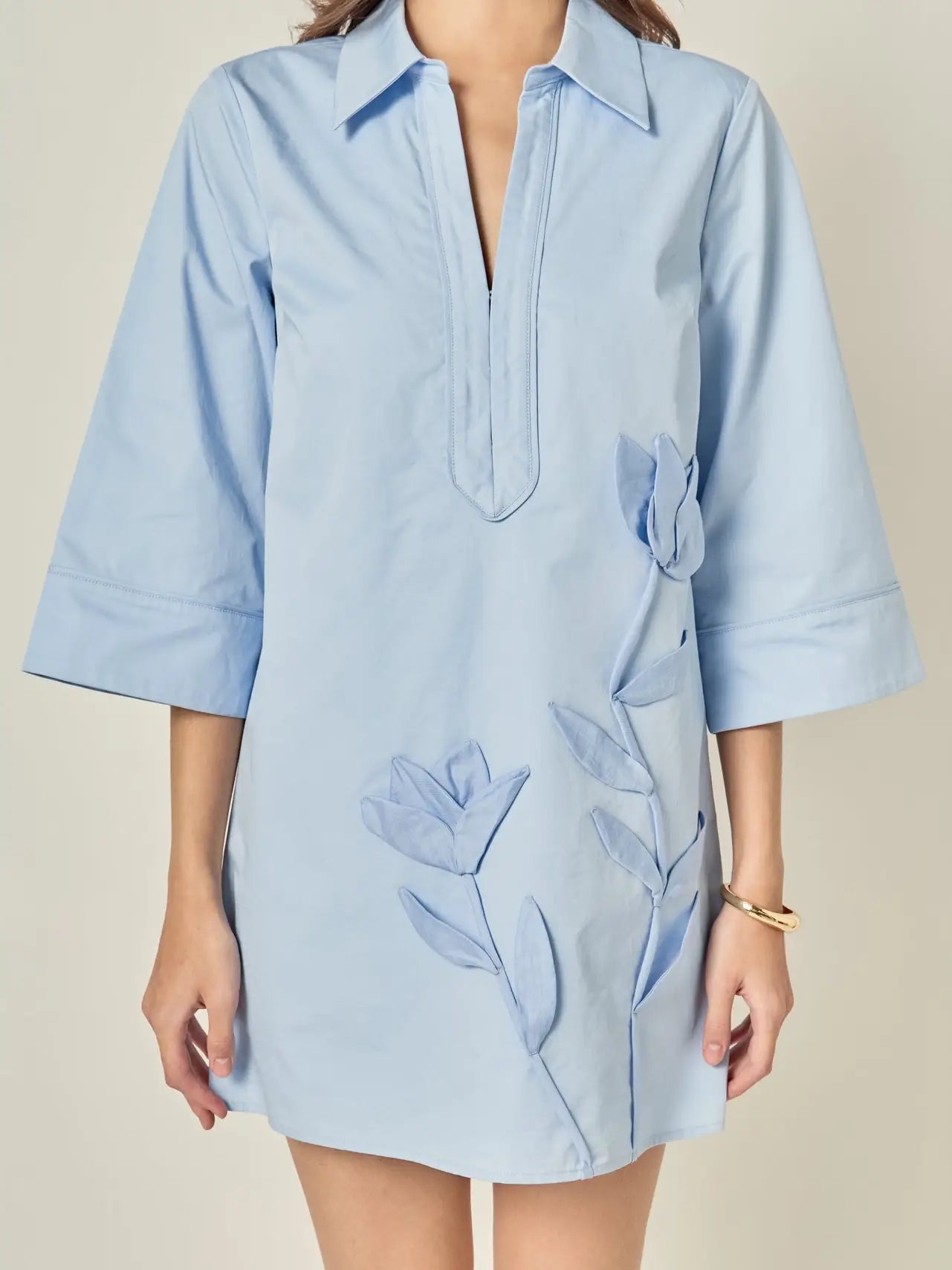 Applique  Mini Shirt Dress Powder Blue