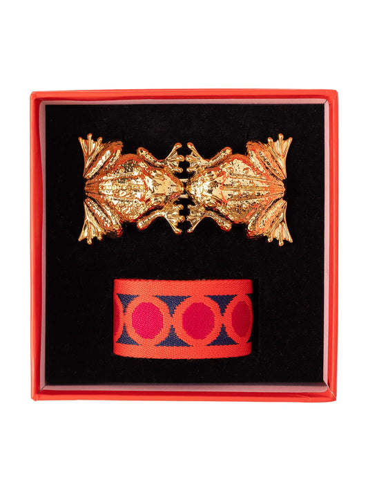 FROGS Belt Buckle with Orange Circles Belt Strap