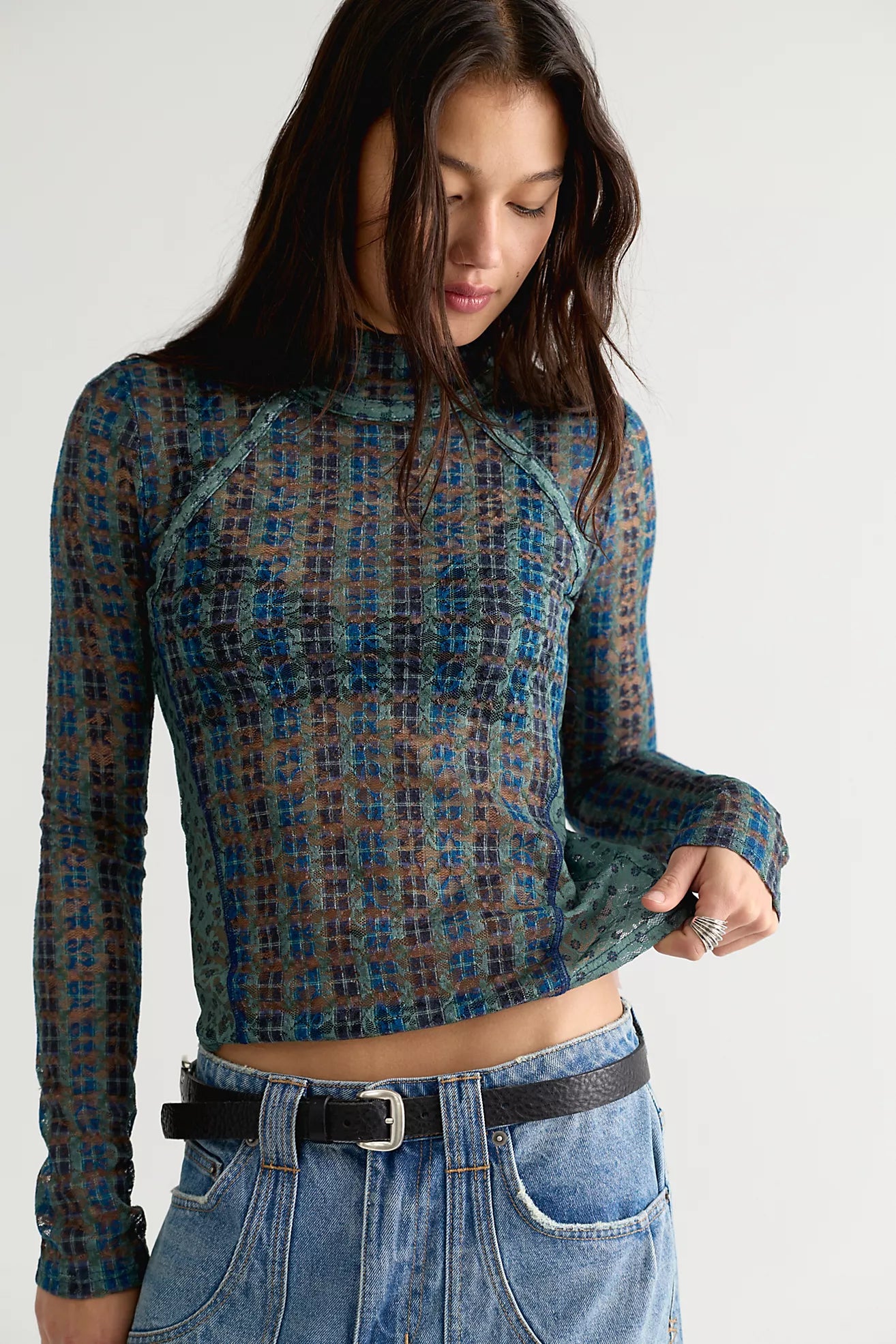 Lyric Sheer Lace Long Sleeve Turtleneck Top
