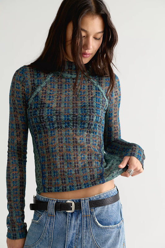 Lyric Sheer Lace Long Sleeve Turtleneck Top