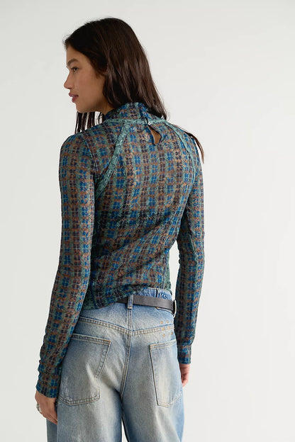 Lyric Sheer Lace Long Sleeve Turtleneck Top