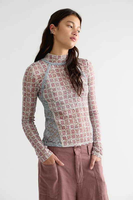 Lyric Sheer Lace Long Sleeve Turtleneck Top