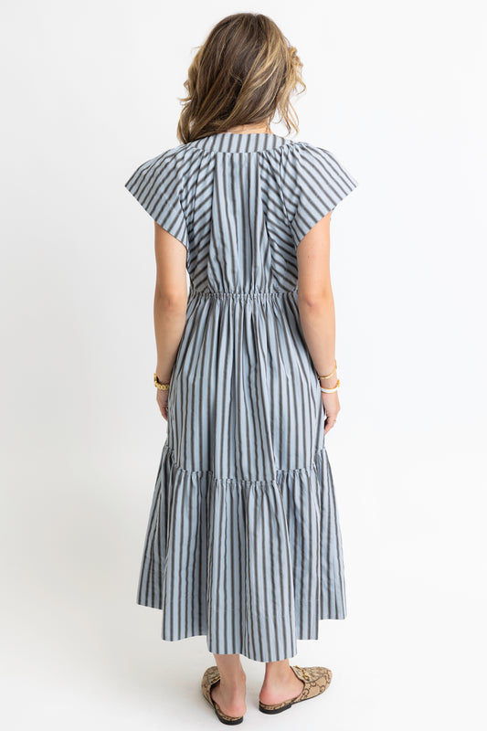 Stripe Vneck Button Maxi Dress