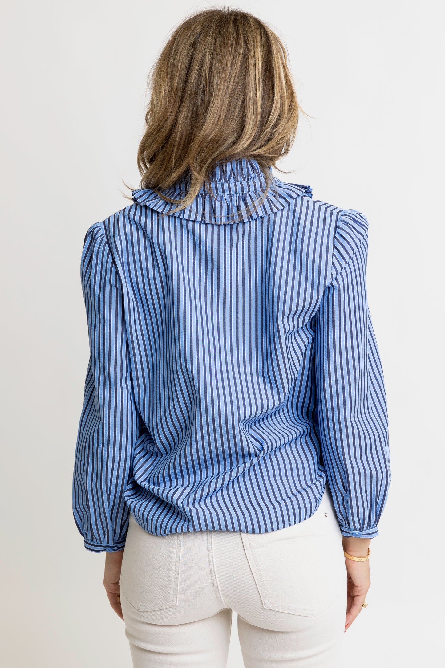 Stripe Ruffle V Neck Top