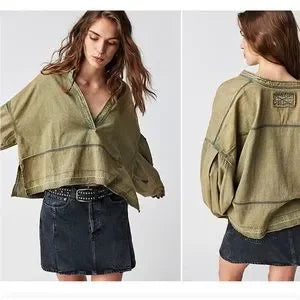 Free People Jude Denim Pullover Warm Camel