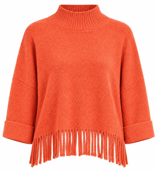Aja Fringe Sweater  Tangerine Glow