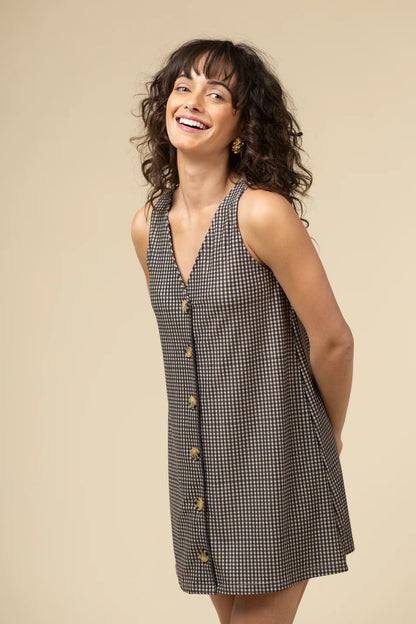 Dorothy Dress in Beige/Blk Gingham