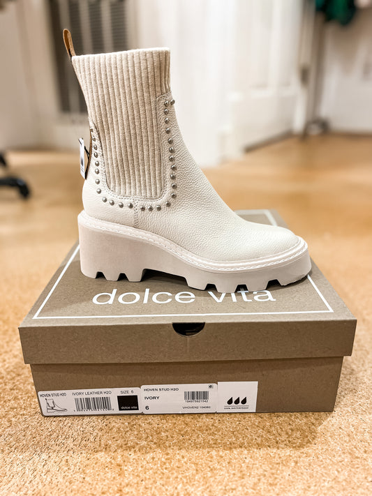 DOLCE VITA Stud H20 Booties Ivory Leather