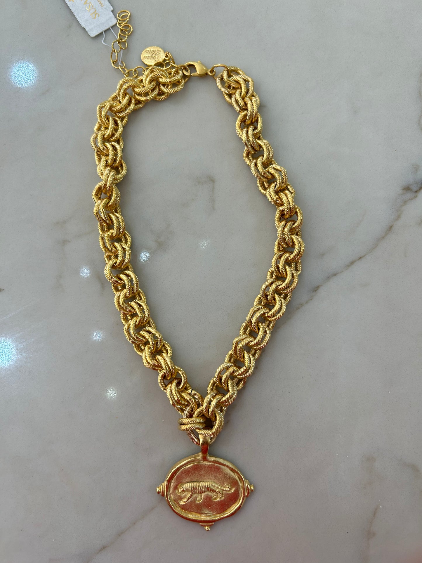 Susan Shaw Gold Tiger Italian Intaglio Necklace