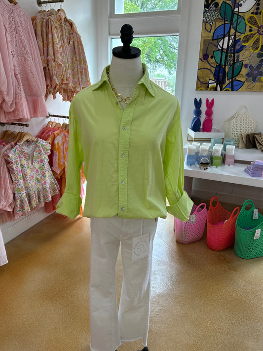 CALI Dreaming Pastel Lime Collared Boyfriend Shirt