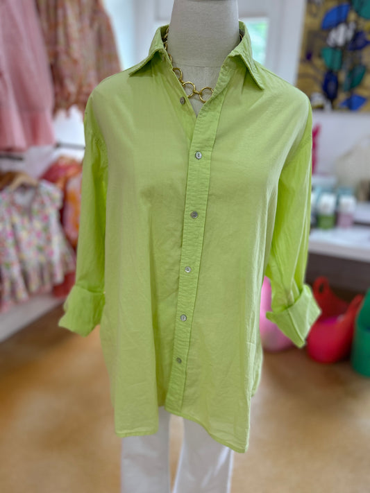 CALI Dreaming Pastel Lime Collared Boyfriend Shirt