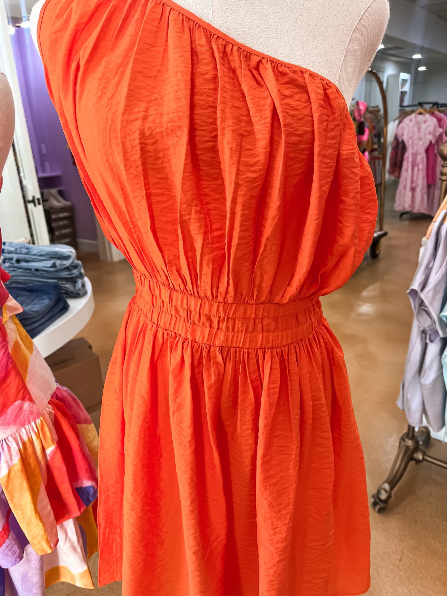 Faron Drape One Shoulder Dress Mandarin Orange