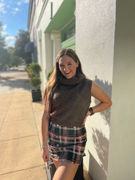 Plaid Button Skirt